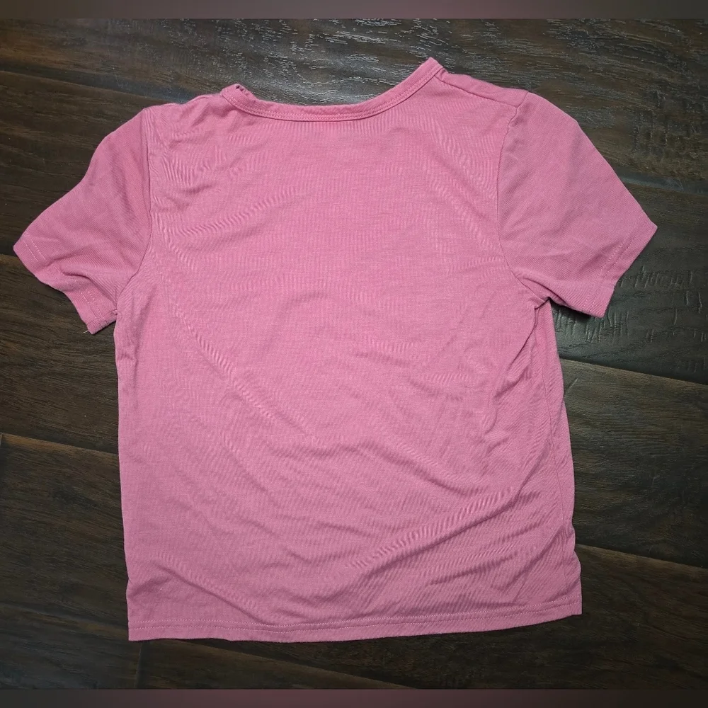 Shein Girls Pink Letter E Floral Short Sleeve Tee